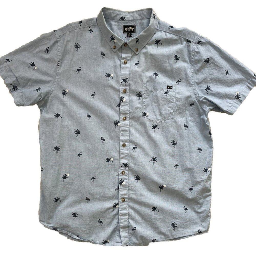 Billabong Button Up Shirt Men XL Blue Flamingo/Moon Tropical